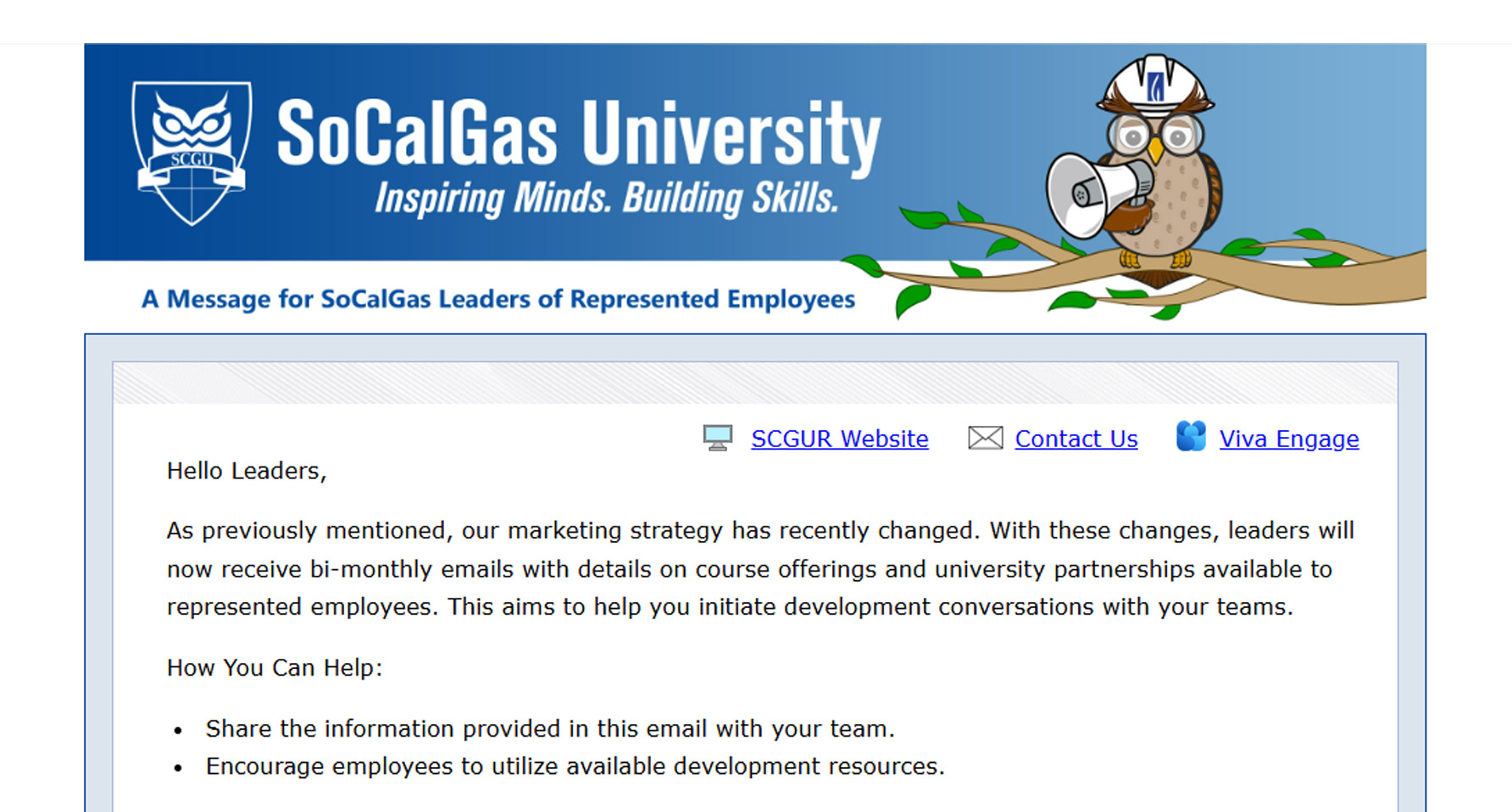 Thumbnail. SCGU Represented People Leaders Email.