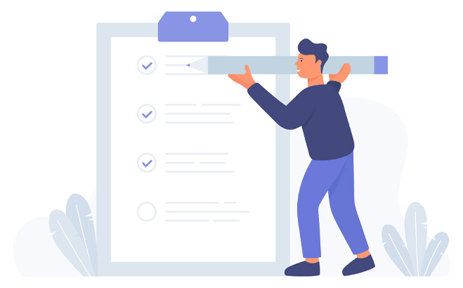 Graphic. Someone checking items on a list.
