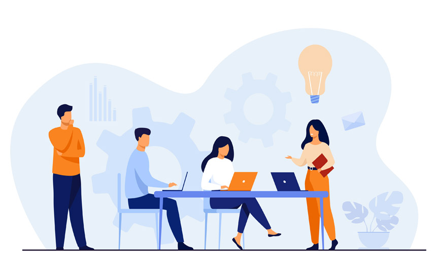A graphic image of people working on a project.