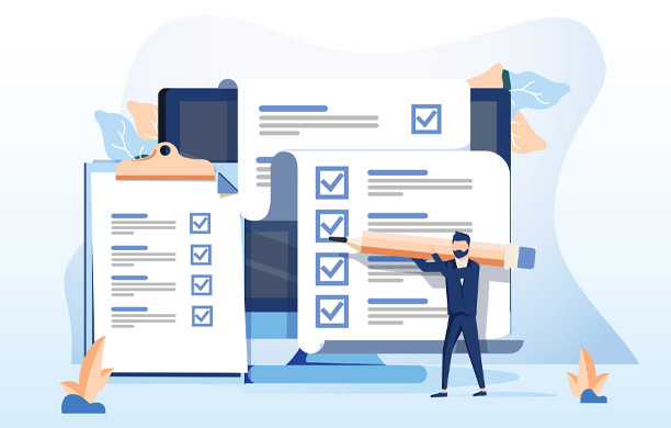 A graphic image of someone using a checklist.
