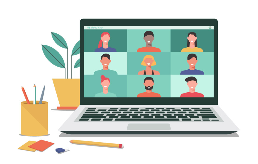 A graphic image of people in a virtual meeting.