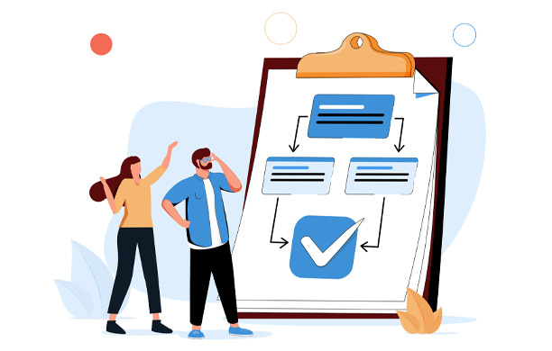 A graphic image of people looking at a project.
